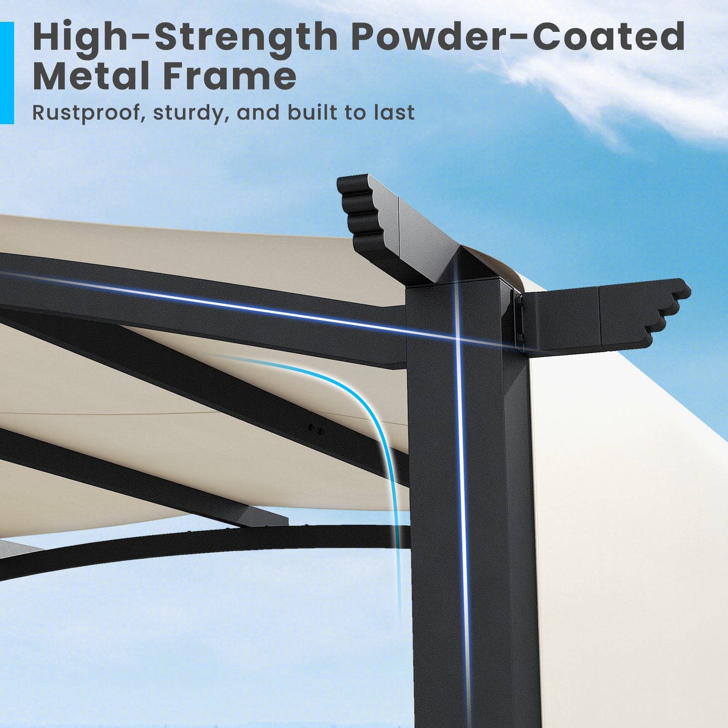 10 x 10 ft Outdoor Pergola Modern Arched Patio Garden Shelter with Retractable Sunshade Canopy