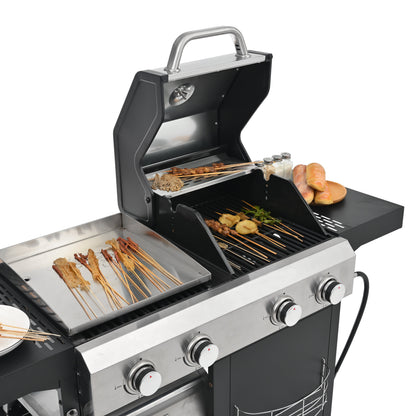 gas barbecue grill and covered grill combination for outdoor cooking