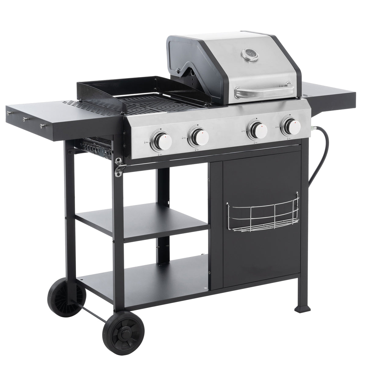 gas barbecue grill and covered grill combination for outdoor cooking