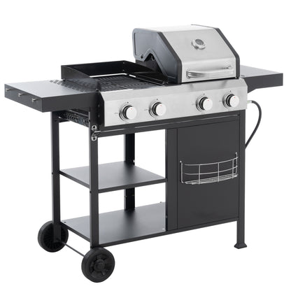 gas barbecue grill and covered grill combination for outdoor cooking