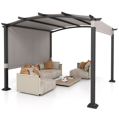 10 x 10 ft Outdoor Pergola Modern Arched Patio Garden Shelter with Retractable Sunshade Canopy