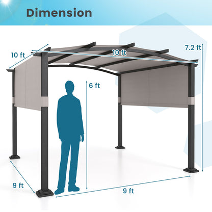 10 x 10 ft Outdoor Pergola Modern Arched Patio Garden Shelter with Retractable Sunshade Canopy