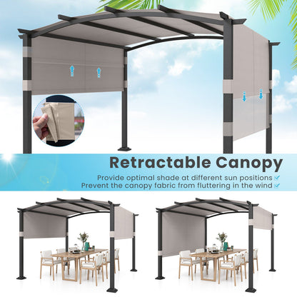 10 x 10 ft Outdoor Pergola Modern Arched Patio Garden Shelter with Retractable Sunshade Canopy