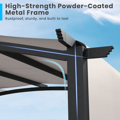 10 x 10 ft Outdoor Pergola Modern Arched Patio Garden Shelter with Retractable Sunshade Canopy