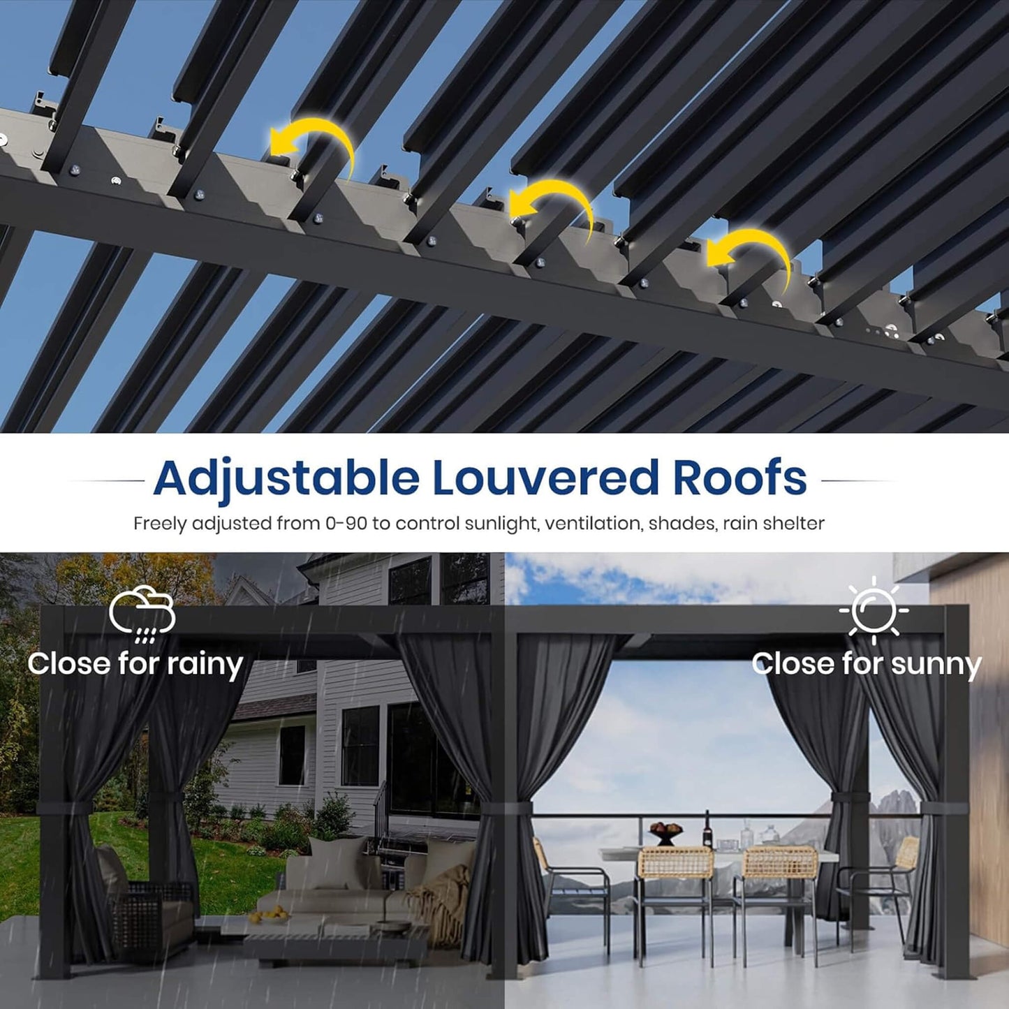 [10X20FT] Premium Louvered Pergolas With Curtains And Netting