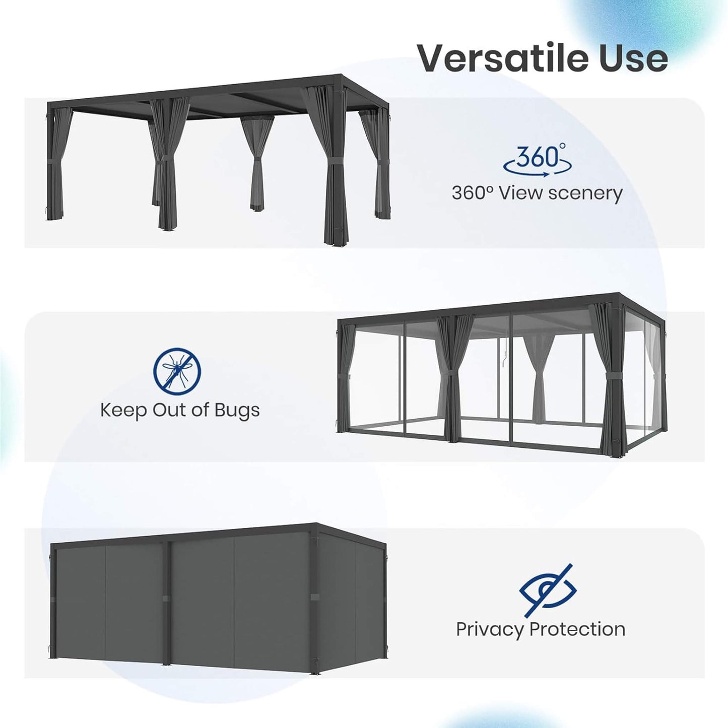 [10X20FT] Premium Louvered Pergolas With Curtains And Netting