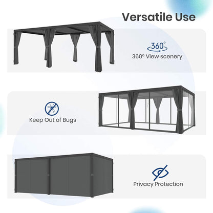 [10X20FT] Premium Louvered Pergolas With Curtains And Netting