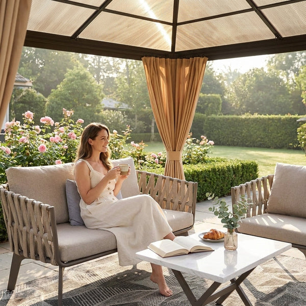 Aluminum Hardtop Gazebo Built for Year-Round Outdoor Use, 12x10 Feet, Polycarbonate Double Roof, Mosquito Netting