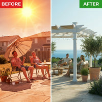 120"L X 120"W X 108"H Vinyl Malibu Canopy Pergola, White, VA42057 — Before & After