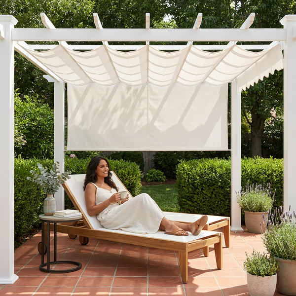 Vinyl Pergola Built for Year-Round Outdoor Use, 10x10 Adjustable Canopy, Weather-Resistant, White