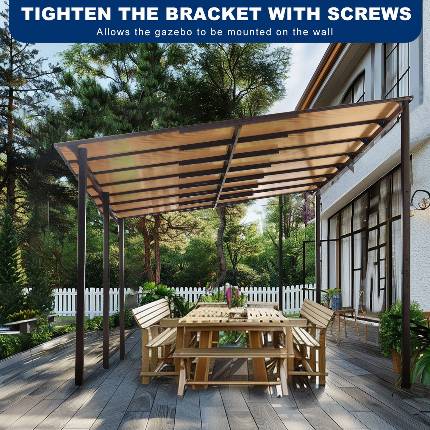 Wall Mounted Outdoor Pergola Gazebo, Heavy Duty Metal Awning With Roof