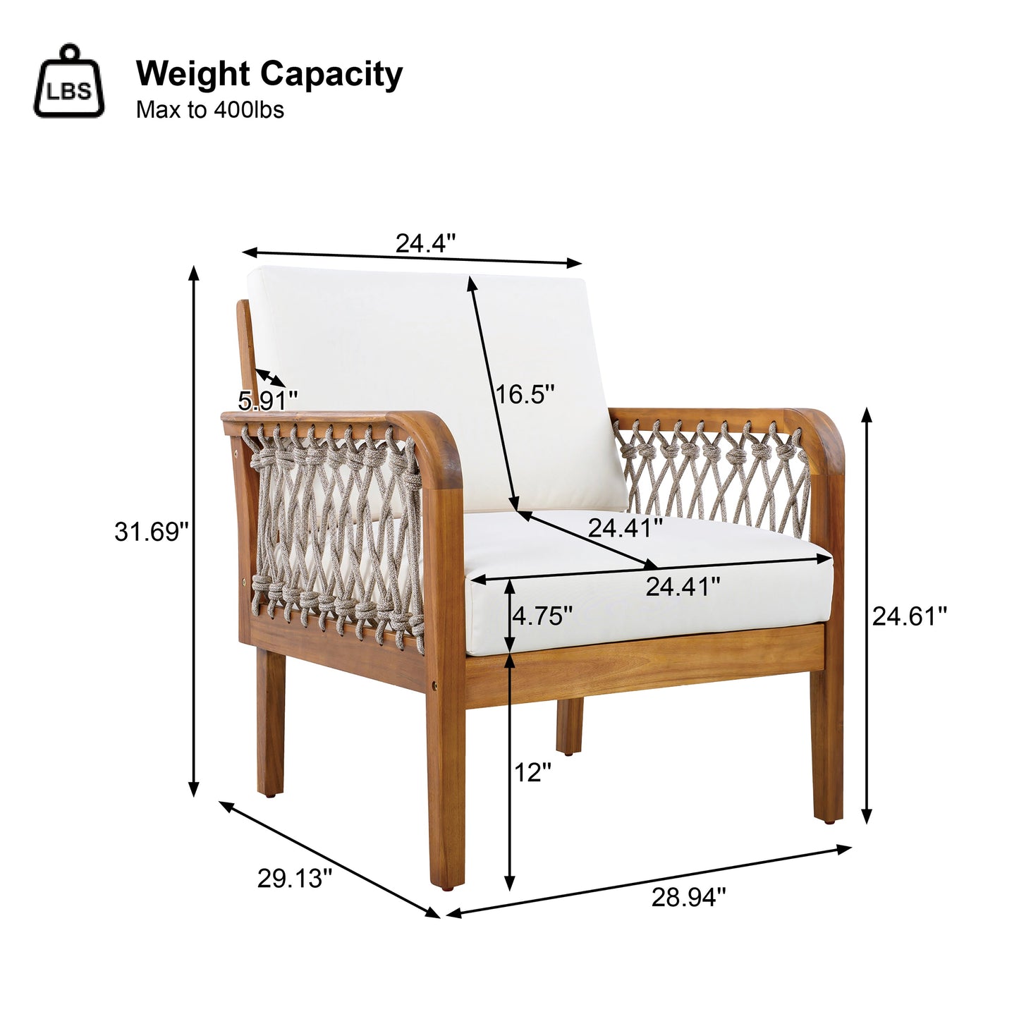 4-Piece Acacia Wood Outdoor Patio Furniture Set