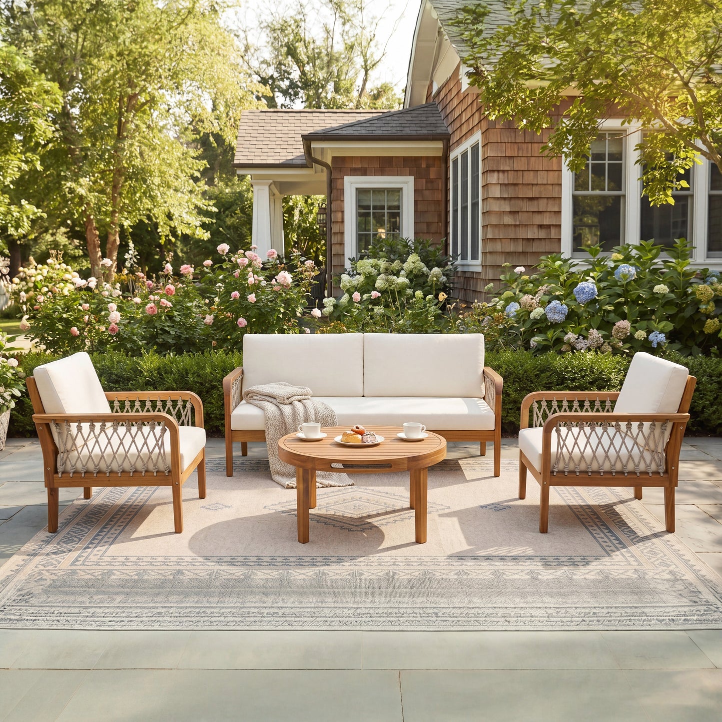 4-Piece Acacia Wood Outdoor Patio Furniture Set