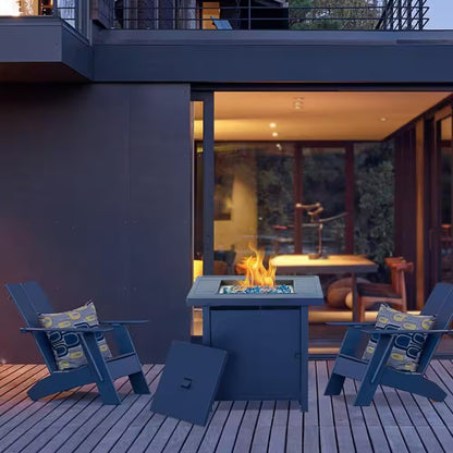 28 In. Outdoor Propane Fire Pit Slat Tabletop with Glass Stone
