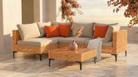 5 Piece Outdoor Patio Furniture Set Modular Outdoor Furniture Set Wicker Outdoor Sectional Sofa with Cushions and Table Patio Set for Balcony Porch Deck Yard ( (Salmon&Orange Wicker, Sand Cushion)) — Lifestyle