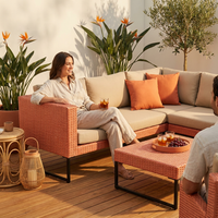 5 Piece Outdoor Patio Furniture Set Modular Outdoor Furniture Set Wicker Outdoor Sectional Sofa with Cushions and Table Patio Set for Balcony Porch Deck Yard ( (Salmon&Orange Wicker, Sand Cushion)) — Lifestyle