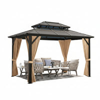 Aluminum Hardtop Gazebo Built for Year-Round Outdoor Use, 12x10 Feet, Polycarbonate Double Roof, Mosquito Netting