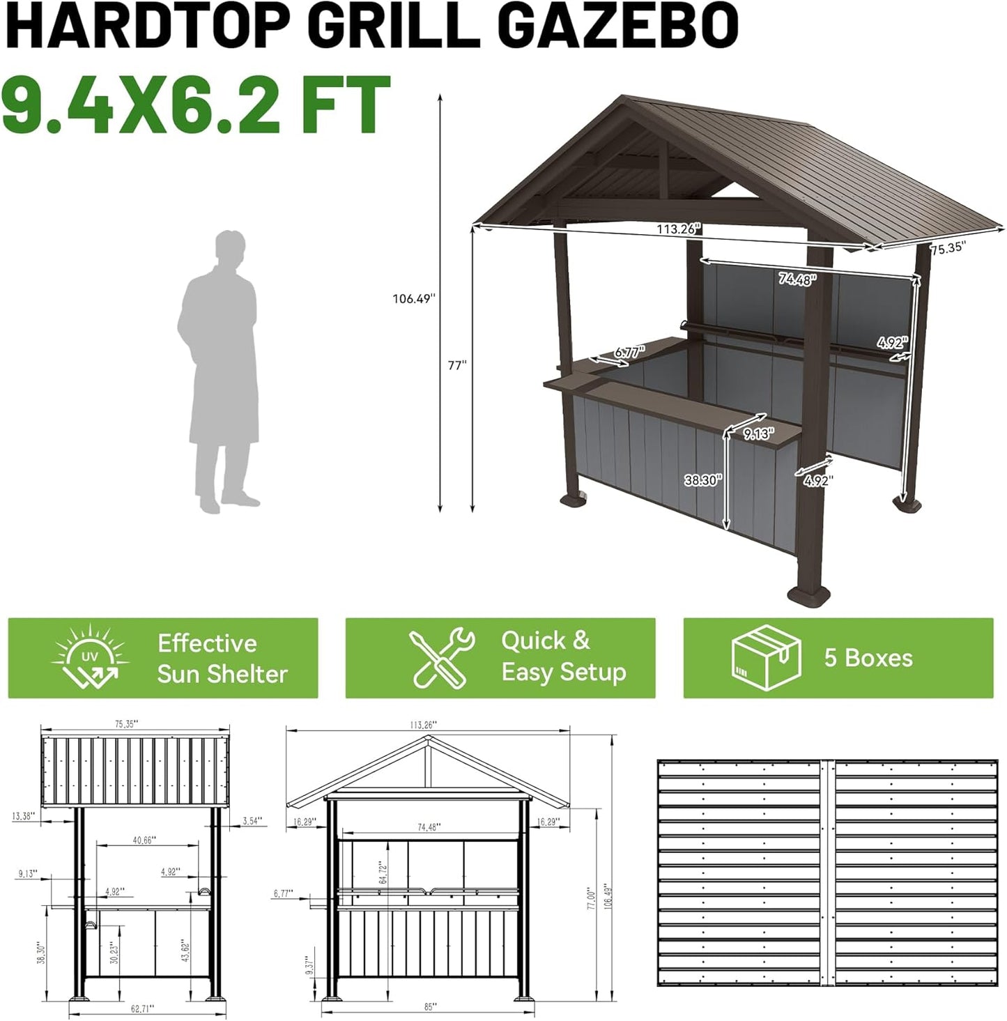 9.4X6.2 FT Hardtop Grill Gazebo