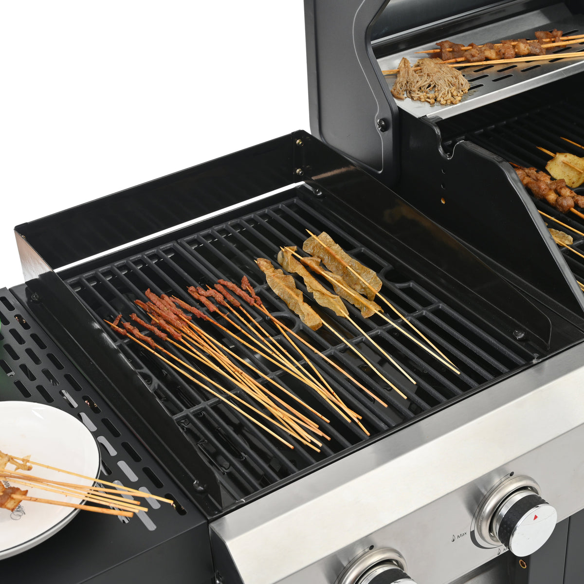 gas barbecue grill and covered grill combination for outdoor cooking