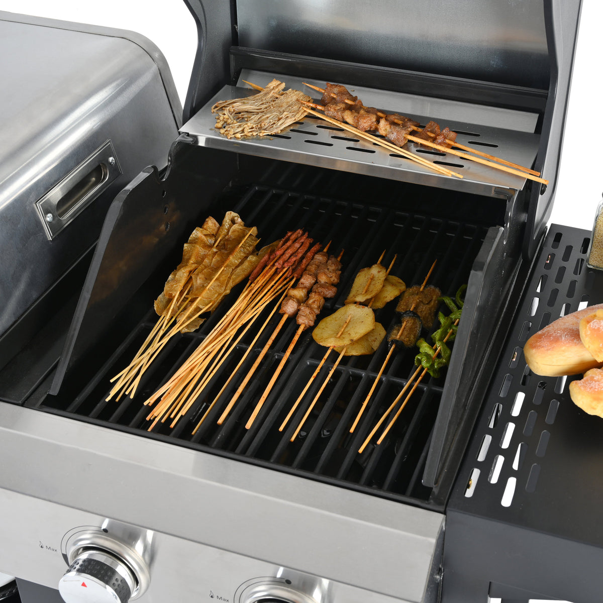 gas barbecue grill and covered grill combination for outdoor cooking