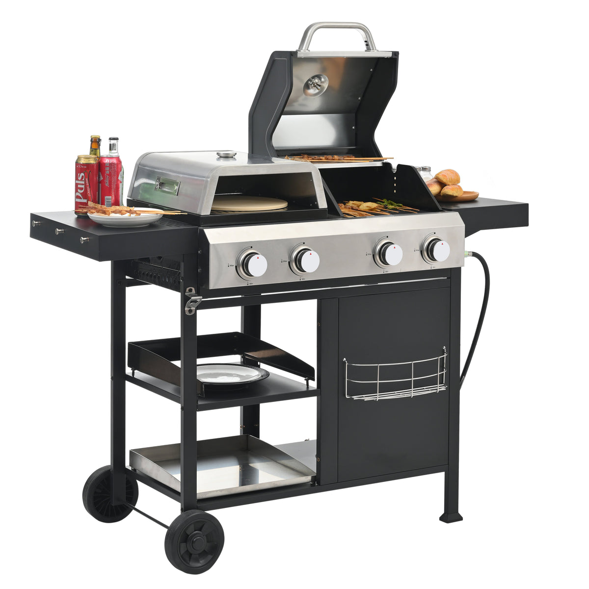 gas barbecue grill and covered grill combination for outdoor cooking
