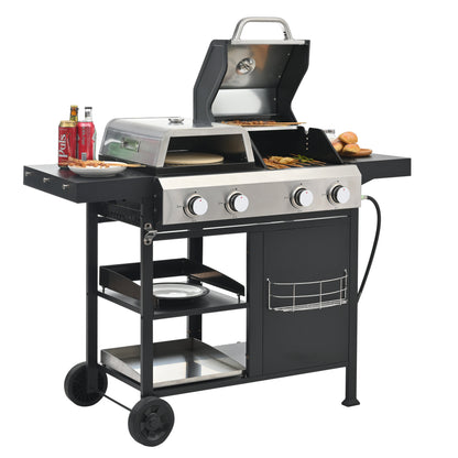 gas barbecue grill and covered grill combination for outdoor cooking
