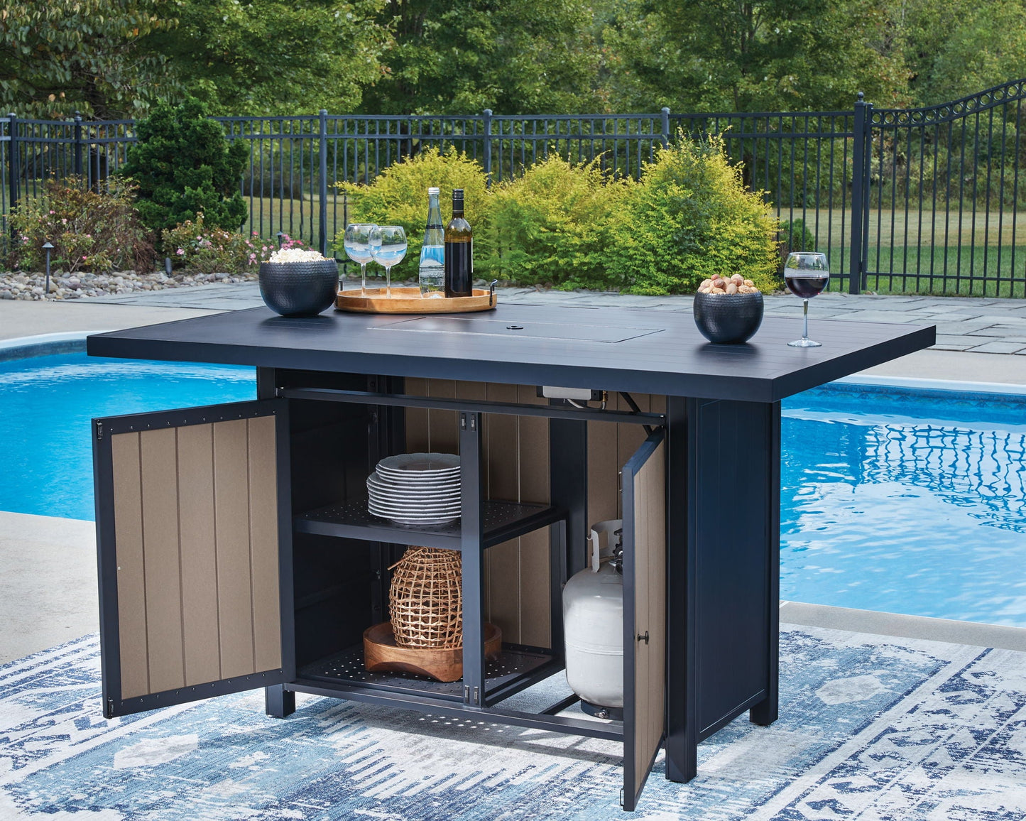 Rectangular Bar Table With Fire Pit - Blue
