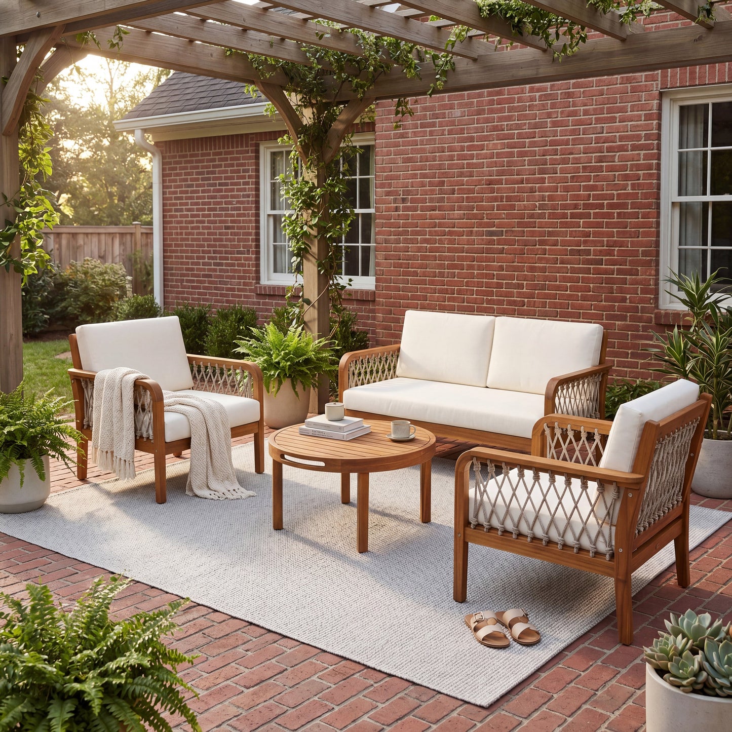 4-Piece Acacia Wood Outdoor Patio Furniture Set
