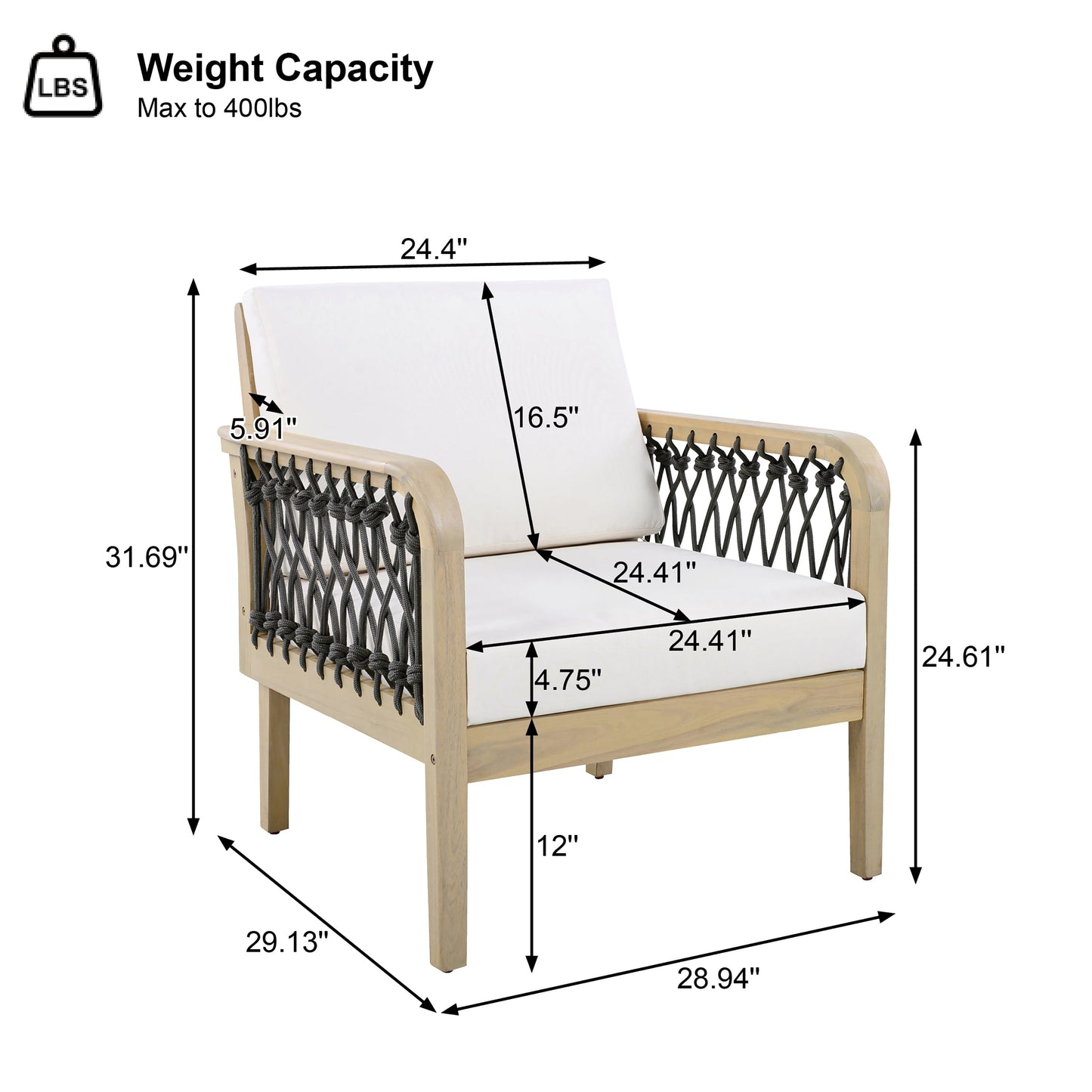 4-Piece Acacia Wood Outdoor Patio Furniture Set