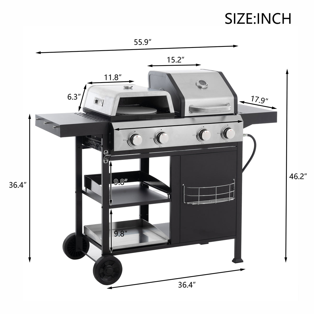 gas barbecue grill and covered grill combination for outdoor cooking