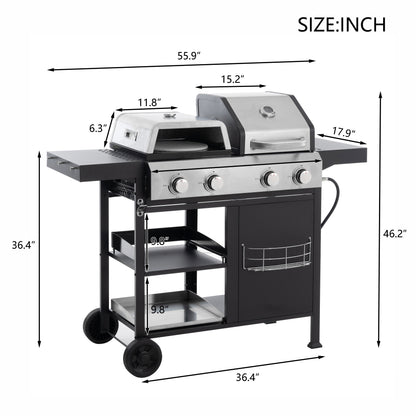gas barbecue grill and covered grill combination for outdoor cooking