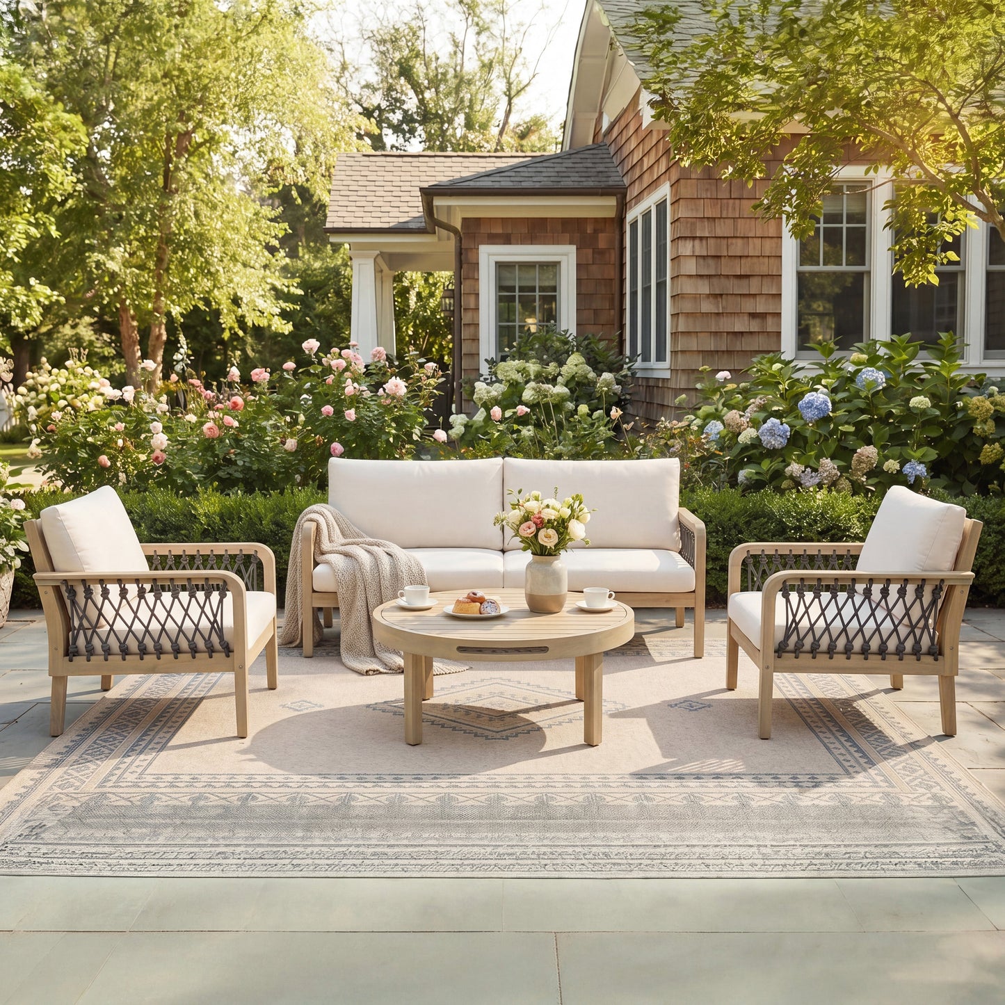 4-Piece Acacia Wood Outdoor Patio Furniture Set