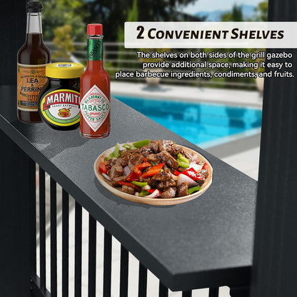 6.5x12FT Hardtop Grill Gazebo with Side Shelves