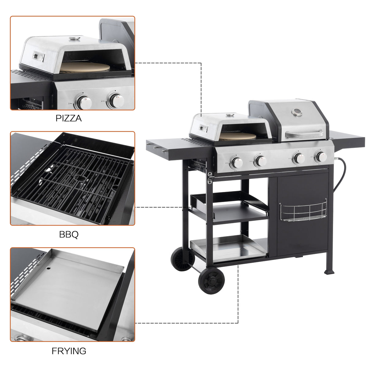 gas barbecue grill and covered grill combination for outdoor cooking