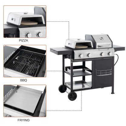 gas barbecue grill and covered grill combination for outdoor cooking