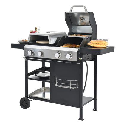 gas barbecue grill and covered grill combination for outdoor cooking