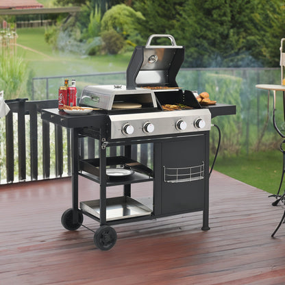 gas barbecue grill and covered grill combination for outdoor cooking