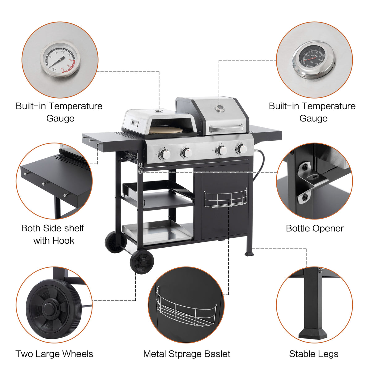 gas barbecue grill and covered grill combination for outdoor cooking