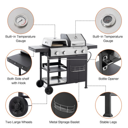 gas barbecue grill and covered grill combination for outdoor cooking