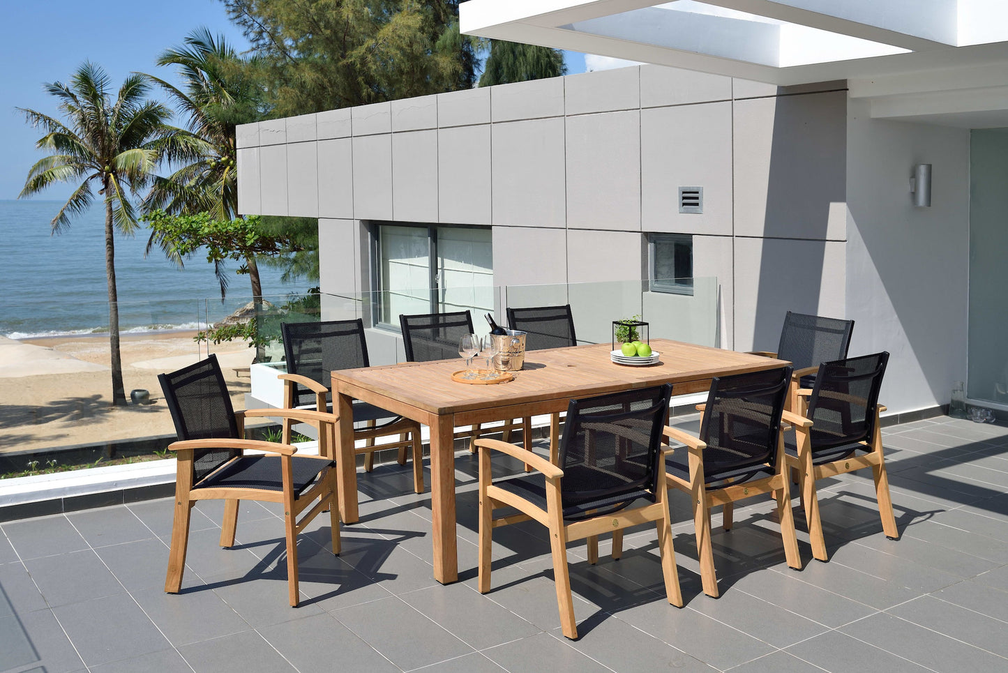 Rectangular Teak Table and 6 or 8 Armchair Dining Set