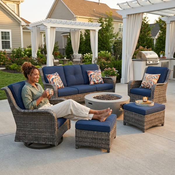 Outdoor Patio Conversation Set Designed for Modern Entertaining, 6-Piece, Steel Frames, High-Density Cushions
