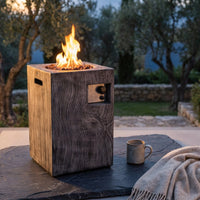 Outdoor Propane Fire Pit, 30000 BTU Column Propane Fire Pit, Wood-Look Surface — Studio Shot