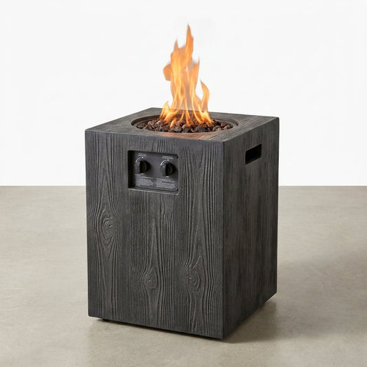 Outdoor Propane Fire Pit, 30000 BTU Column Propane Fire Pit, Wood-Look Surface — Studio Shot