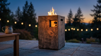Outdoor Propane Fire Pit, 30000 BTU Column Propane Fire Pit, Wood-Look Surface — Lifestyle