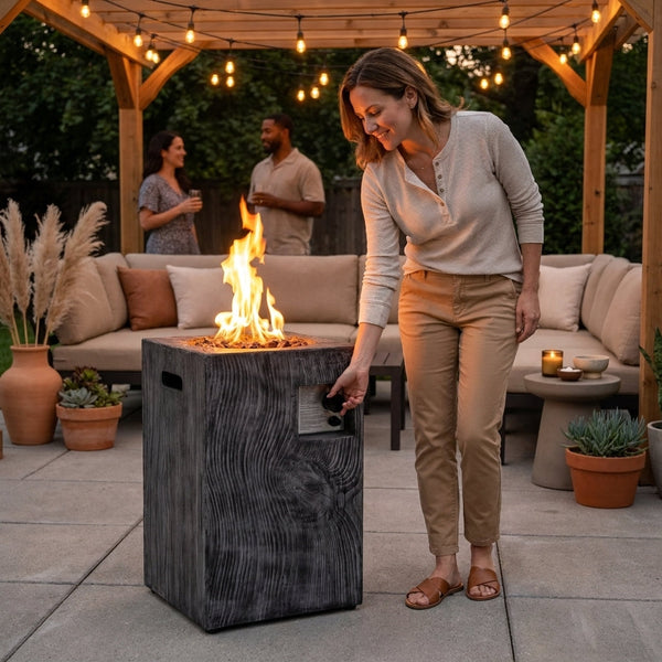Outdoor Propane Fire Pit Built for Year-Round Warmth, 30K BTU Output, Wood-Look Surface, Electronic Ignition