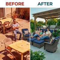 Patio Furniture Set 6-Piece Outdoor Patio Conversation Set with Blue Cushions Lawn Furniture — Before & After