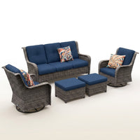 Patio Furniture Set 6-Piece Outdoor Patio Conversation Set with Blue Cushions Lawn Furniture — Studio Shot