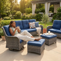 Patio Furniture Set 6-Piece Outdoor Patio Conversation Set with Blue Cushions Lawn Furniture — Lifestyle