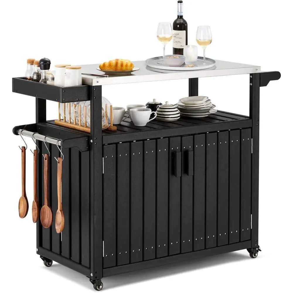 Rolling Kitchen Island With Stainless Steel Top And Storage