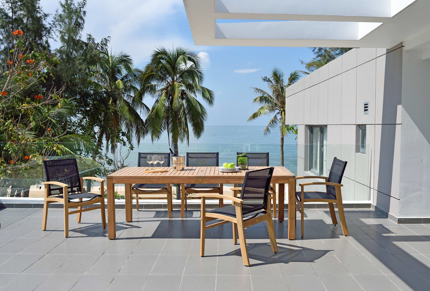 Rectangular Teak Table and 6 or 8 Armchair Dining Set